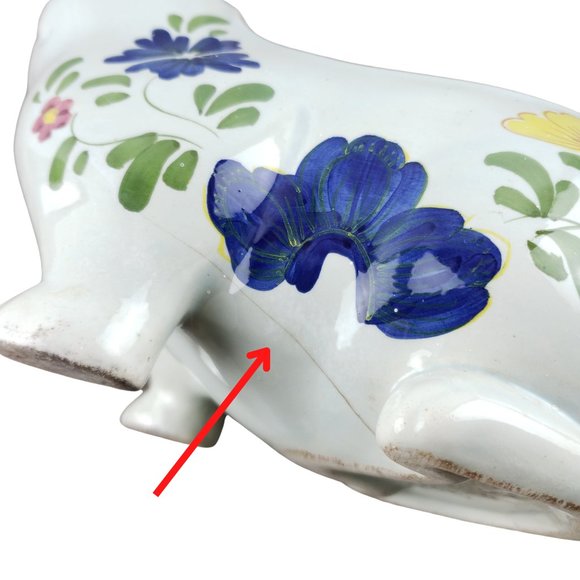 Este Italy Frog Planter Ceramic White Floral Hand Painted - Picture 7 of 10